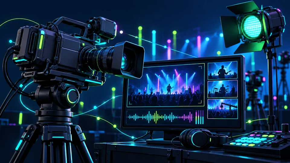 Producción audiovisual en directo: cámara, monitor de realización y luces